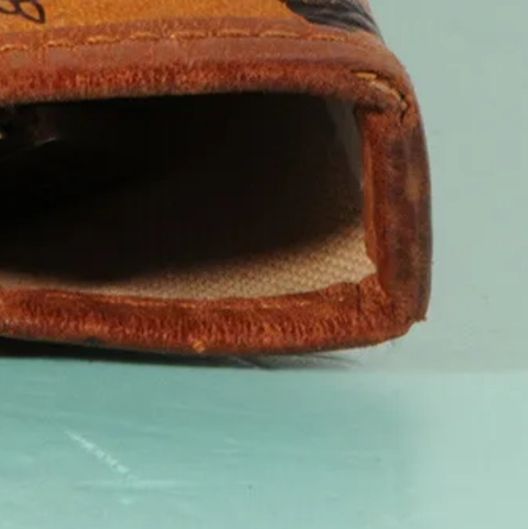 MCM Authentic Visetos  Shopper Tote Bag Yellow Gold Cognac Brown Blue Striped - Picture 12 of 16